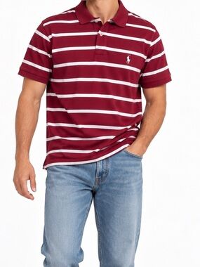 Polo Ralph Lauren Burgundy Striped Polo Shirt Men’s Large Preppy Classic